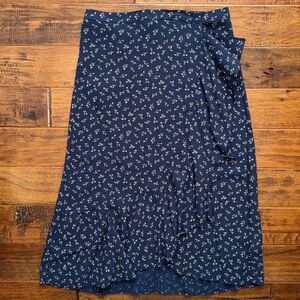 Madewell Navy Ruffle-Wrap Midi Ski Floral Skirt, size 4
